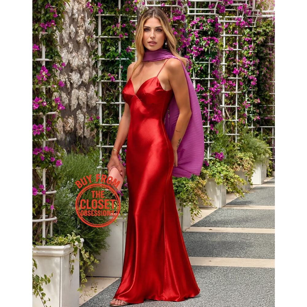 Zara NWT Red Satin Sweetheart Maxi Dress L - Picture 14 of 16